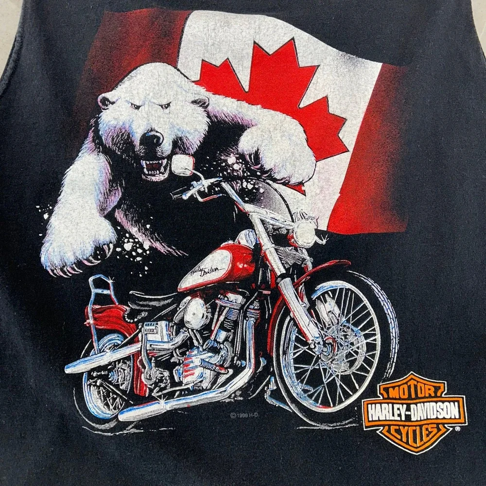 90s Vintage Harley Davidson Graphic Tee Mens Large Sleeveless Canada Polar Bear